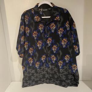 Odo Men's Hawaiian Shirt Skulls And Flames Size XL Native